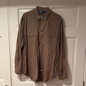 Brown Plaid Button-Up Shirt